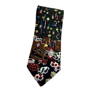 Tobasco Mens Black Silk Christmas Tree Neck Tie Holiday Fashion